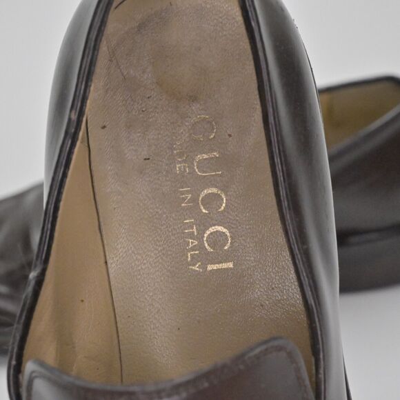 Vtg GUCCI Horsebit Loafers Womens Sz 7 Brown Leather Gold Round Toe Slip On 90s - Picture 8 of 12